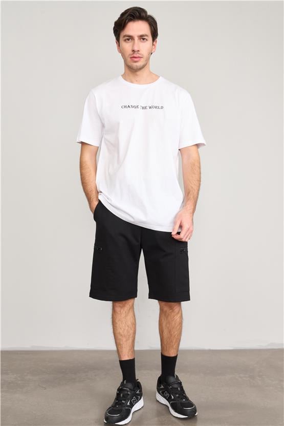 Çetinkaya Mentality 3957 B Yaka Regular Baskılı T-Shirt Beyaz