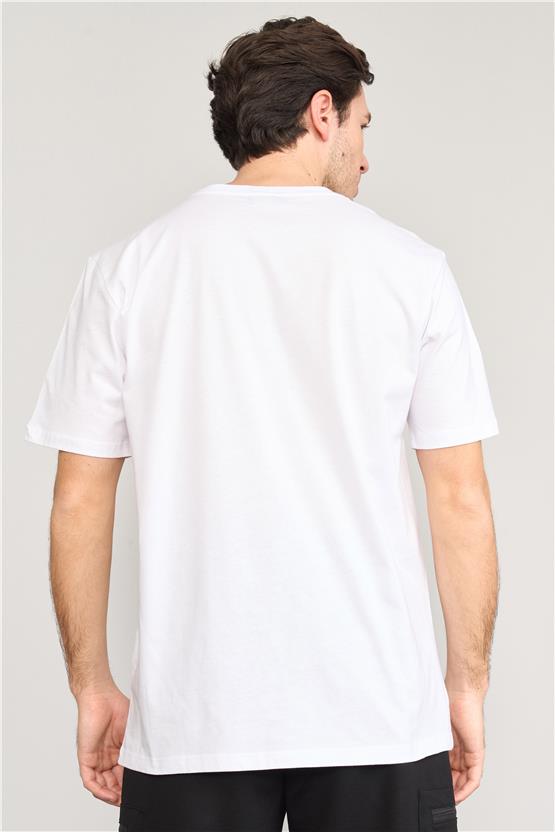 Çetinkaya Mentality 3957 B Yaka Regular Baskılı T-Shirt Beyaz