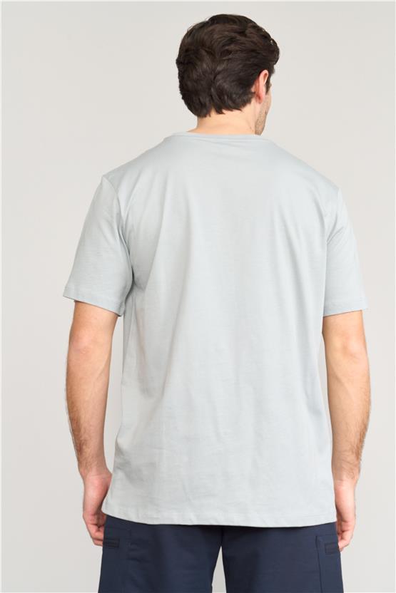 Çetinkaya Mentality 3958 B Yaka Regular Baskılı T-Shirt Düz Açık Gri