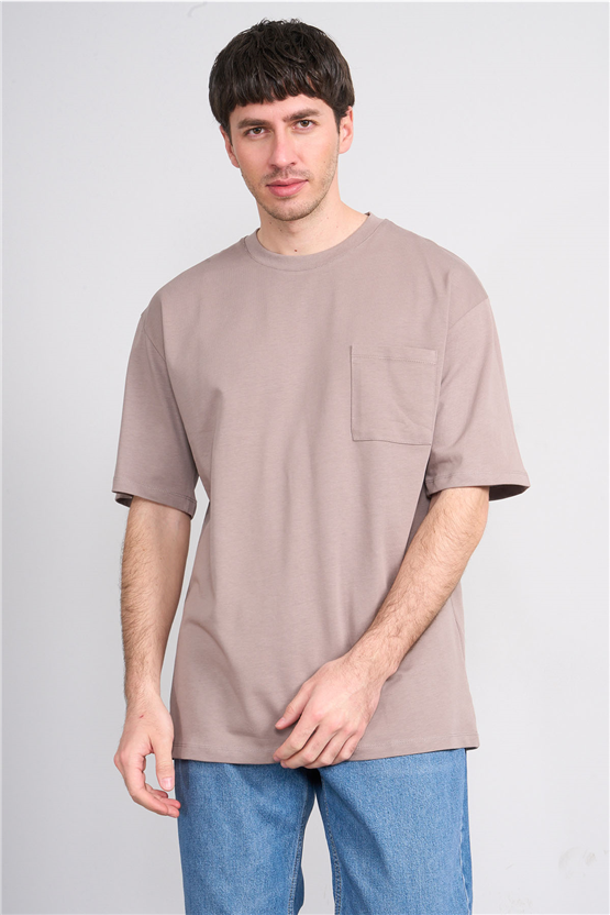 Çetinkaya Mentality 3971 Bisiklet Yaka Regular Cepli T-shirt Vizon