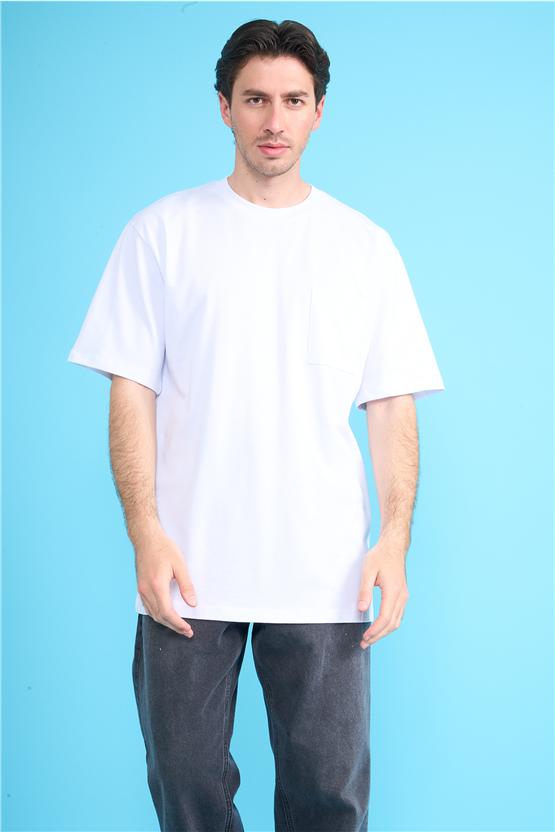 Çetinkaya Mentality 3971 Bisiklet Yaka Regular Cepli T-shirt Beyaz