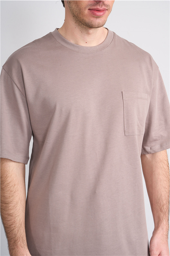 Çetinkaya Mentality 3971 Bisiklet Yaka Regular Cepli T-shirt Vizon