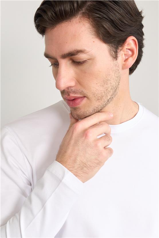 Çetinkaya Mentality 4199 Bisiklet Yaka Uzun Kol Süprem Slimfit Body Beyaz