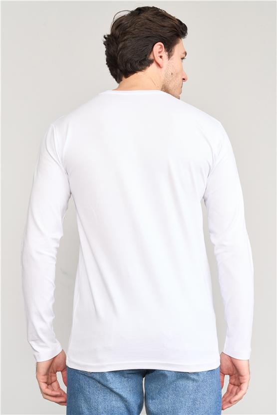 Çetinkaya Mentality 4199 Bisiklet Yaka Uzun Kol Süprem Slimfit Body Beyaz