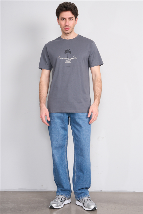 Çetinkaya Mentality 4209 Bisiklet Yaka Regular Baskılı T-shirt Koyu Gri