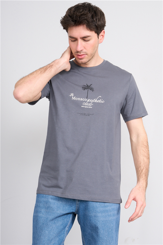 Çetinkaya Mentality 4209 Bisiklet Yaka Regular Baskılı T-shirt Koyu Gri