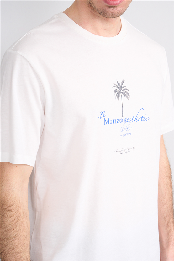 Çetinkaya Mentality 4209 Bisiklet Yaka Regular Baskılı T-shirt Krem