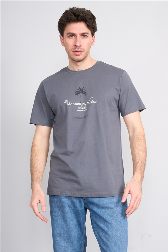 Çetinkaya Mentality 4209 Bisiklet Yaka Regular Baskılı T-shirt Koyu Gri