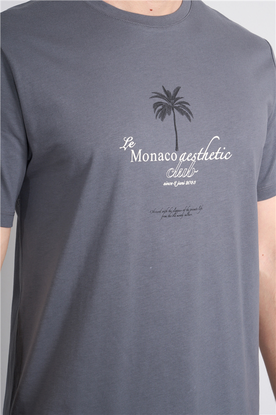 Çetinkaya Mentality 4209 Bisiklet Yaka Regular Baskılı T-shirt Koyu Gri