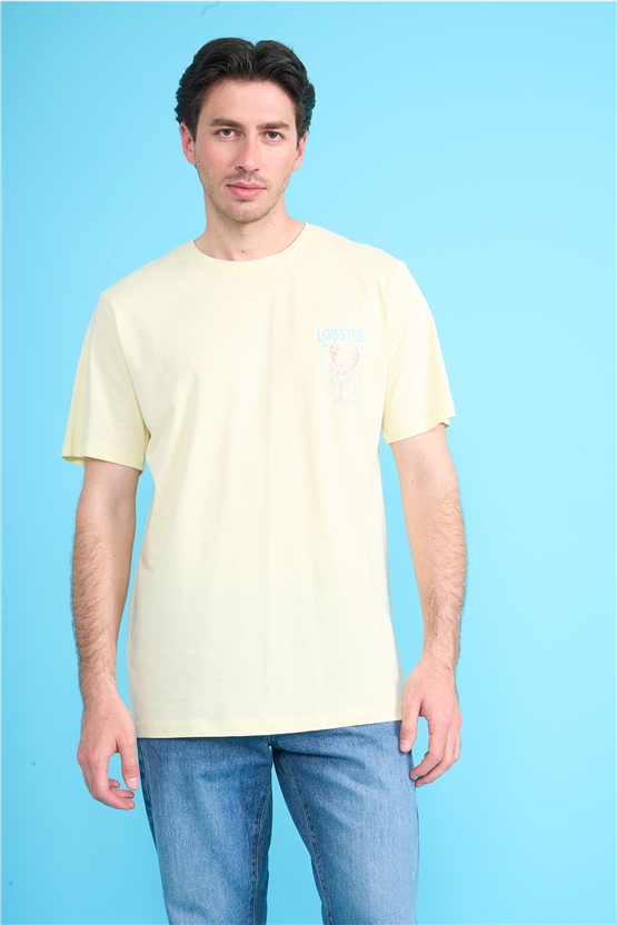 Çetinkaya Mentality 4210 Bisiklet Yaka Regular Baskılı T-shirt Uçuk Sarı