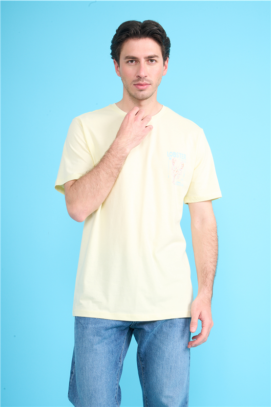Çetinkaya Mentality 4210 Bisiklet Yaka Regular Baskılı T-shirt Uçuk Sarı