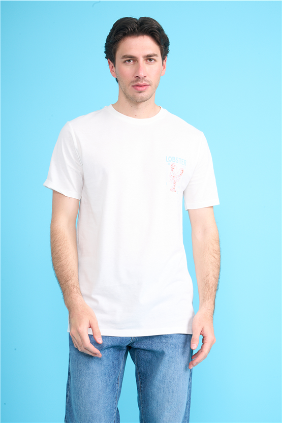Çetinkaya Mentality 4210 Bisiklet Yaka Regular Baskılı T-shirt Krem