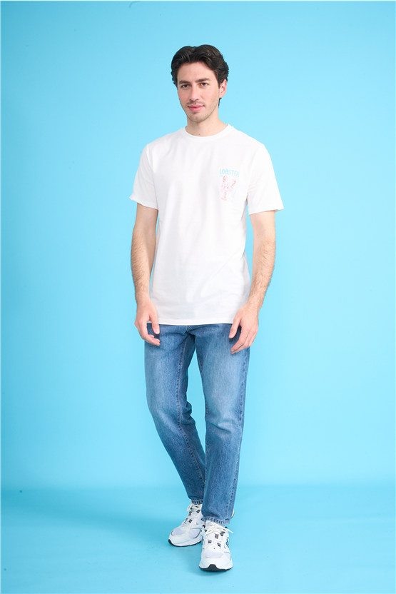 Çetinkaya Mentality 4210 Bisiklet Yaka Regular Baskılı T-shirt Krem