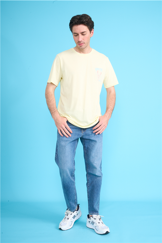 Çetinkaya Mentality 4210 Bisiklet Yaka Regular Baskılı T-shirt Uçuk Sarı