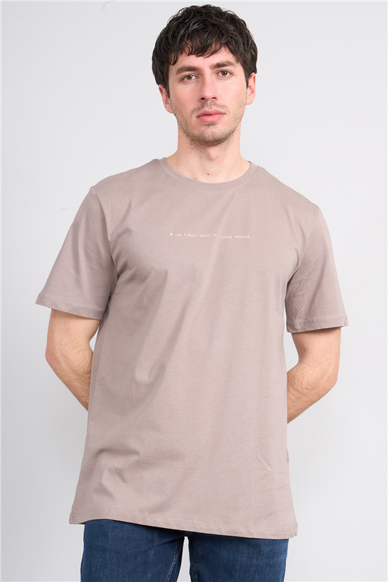 Çetinkaya Mentality 4212 Bisiklet Yaka Regular Baskılı T-shirt Koyu Vizon