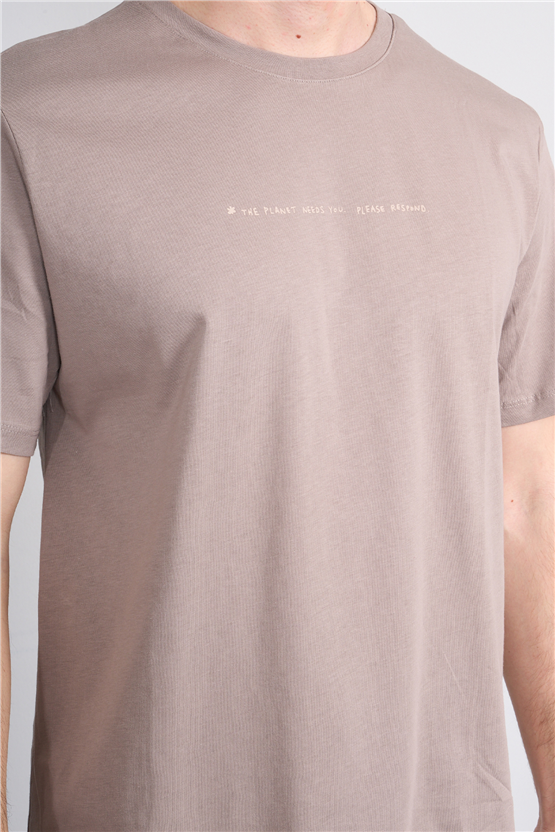 Çetinkaya Mentality 4212 Bisiklet Yaka Regular Baskılı T-shirt Koyu Vizon