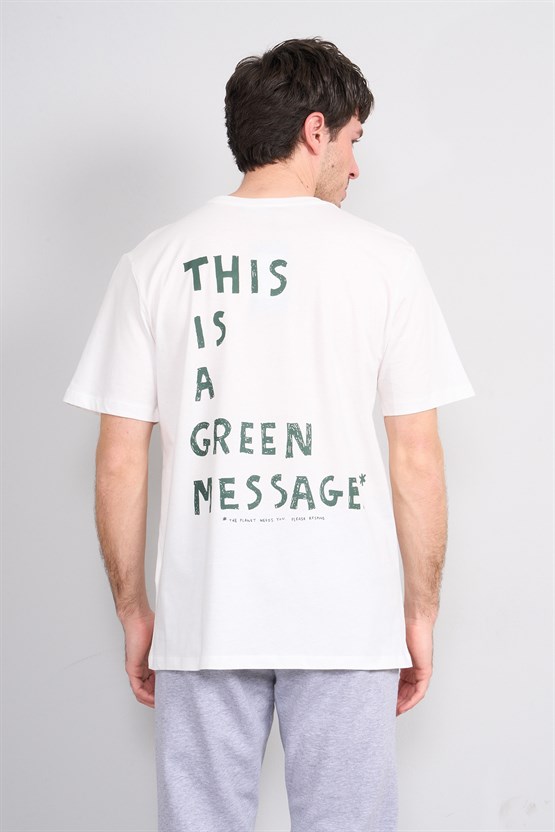 Çetinkaya Mentality 4212 Bisiklet Yaka Regular Baskılı T-shirt Krem