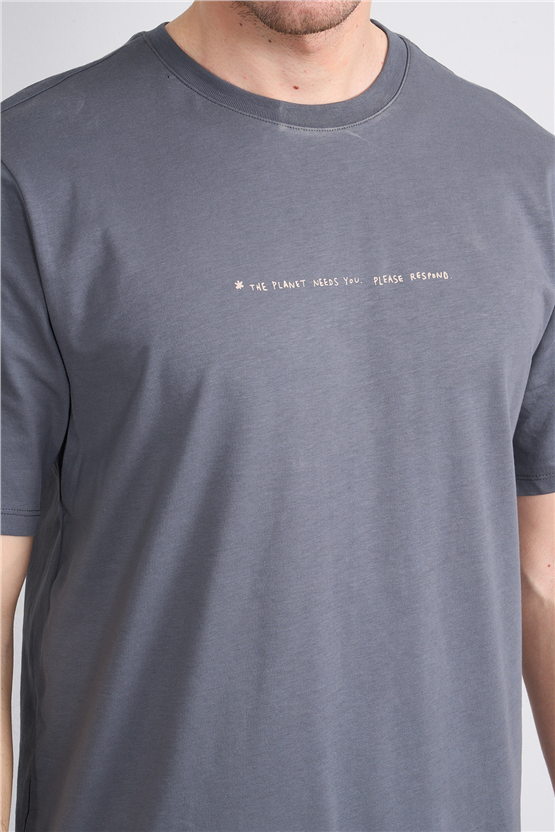 Çetinkaya Mentality 4212 Bisiklet Yaka Regular Baskılı T-shirt Koyu Gri