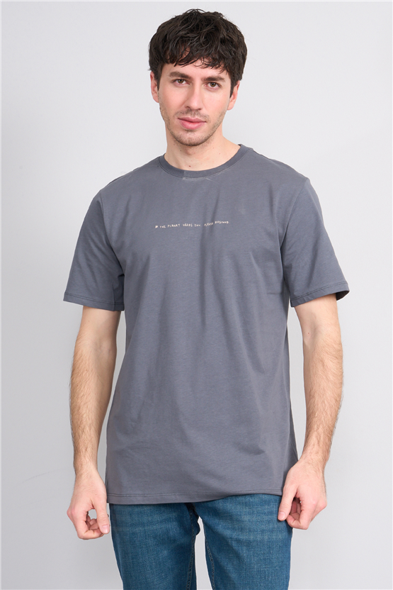 Çetinkaya Mentality 4212 Bisiklet Yaka Regular Baskılı T-shirt Koyu Gri