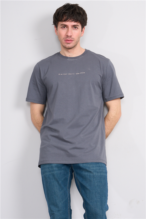 Çetinkaya Mentality 4212 Bisiklet Yaka Regular Baskılı T-shirt Koyu Gri