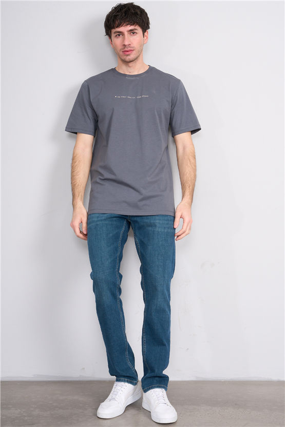 Çetinkaya Mentality 4212 Bisiklet Yaka Regular Baskılı T-shirt Koyu Gri