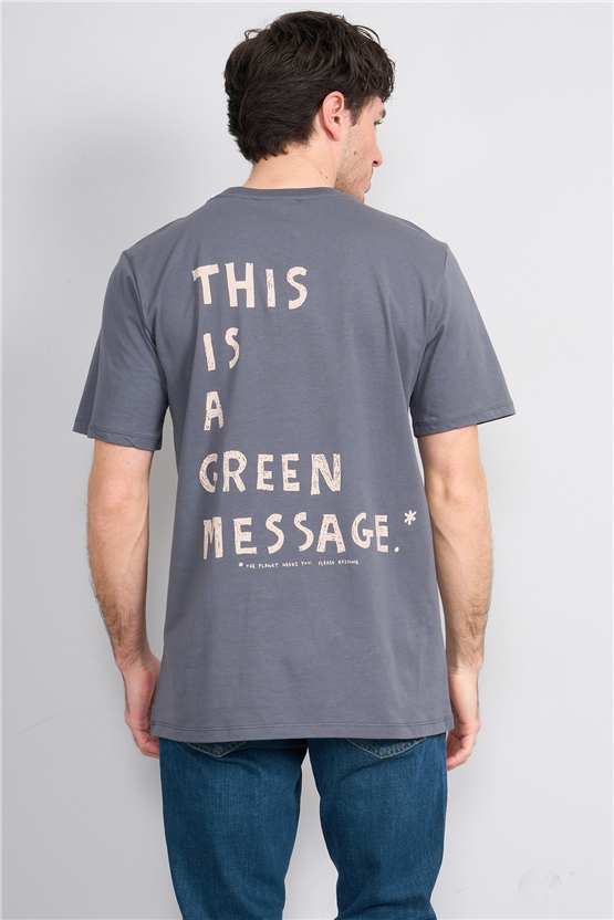 Çetinkaya Mentality 4212 Bisiklet Yaka Regular Baskılı T-shirt Koyu Gri