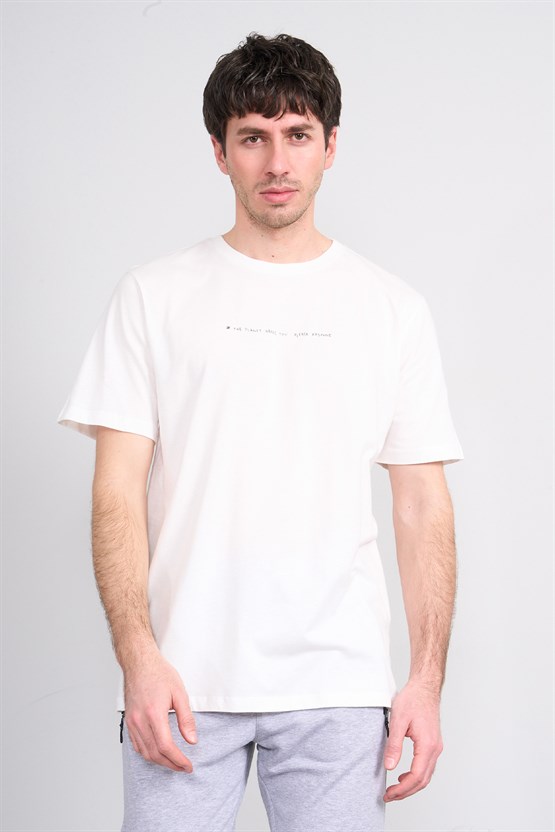 Çetinkaya Mentality 4212 Bisiklet Yaka Regular Baskılı T-shirt Krem