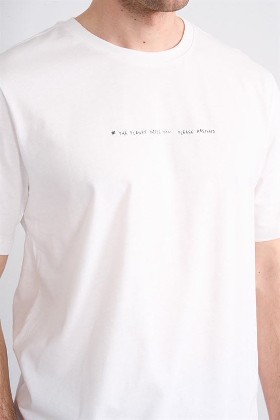 Çetinkaya Mentality 4212 Bisiklet Yaka Regular Baskılı T-shirt Krem