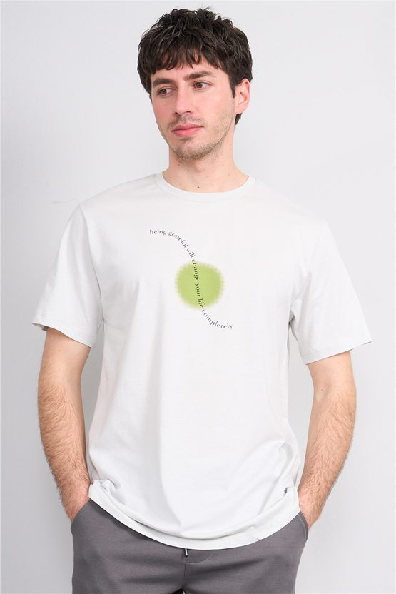 Çetinkaya Mentality 4214 Bisiklet Yaka Regular Baskılı T-shirt Taş