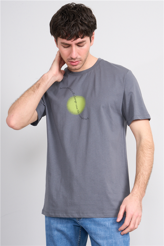 Çetinkaya Mentality 4214 Bisiklet Yaka Regular Baskılı T-shirt Koyu Gri