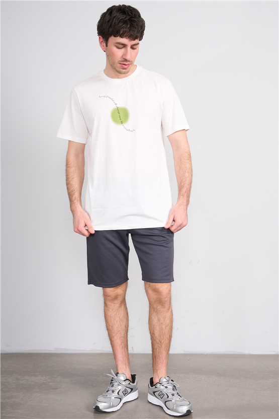 Çetinkaya Mentality 4214 Bisiklet Yaka Regular Baskılı T-shirt Krem