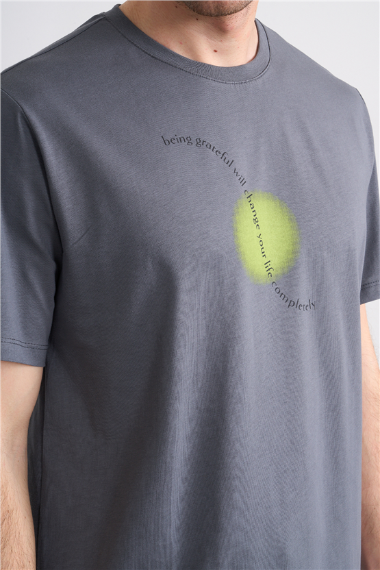 Çetinkaya Mentality 4214 Bisiklet Yaka Regular Baskılı T-shirt Koyu Gri