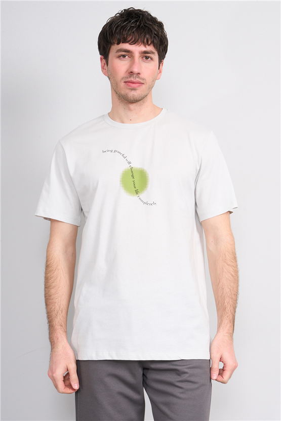 Çetinkaya Mentality 4214 Bisiklet Yaka Regular Baskılı T-shirt Taş