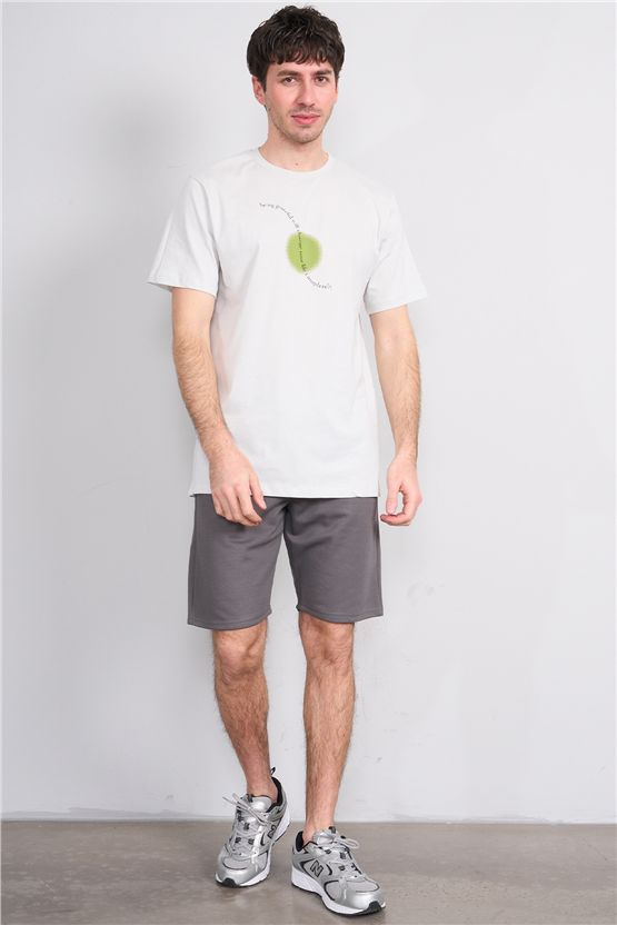 Çetinkaya Mentality 4214 Bisiklet Yaka Regular Baskılı T-shirt Taş