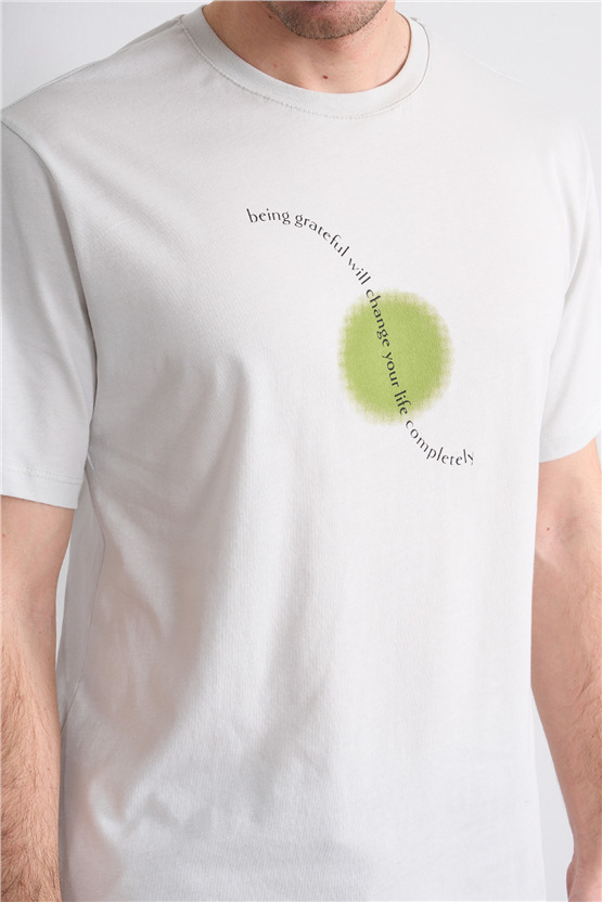 Çetinkaya Mentality 4214 Bisiklet Yaka Regular Baskılı T-shirt Taş