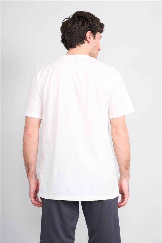 Çetinkaya Mentality 4214 Bisiklet Yaka Regular Baskılı T-shirt Krem