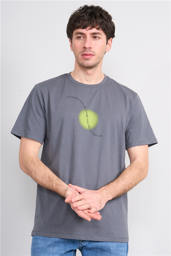 Çetinkaya Mentality 4214 Bisiklet Yaka Regular Baskılı T-shirt Koyu Gri