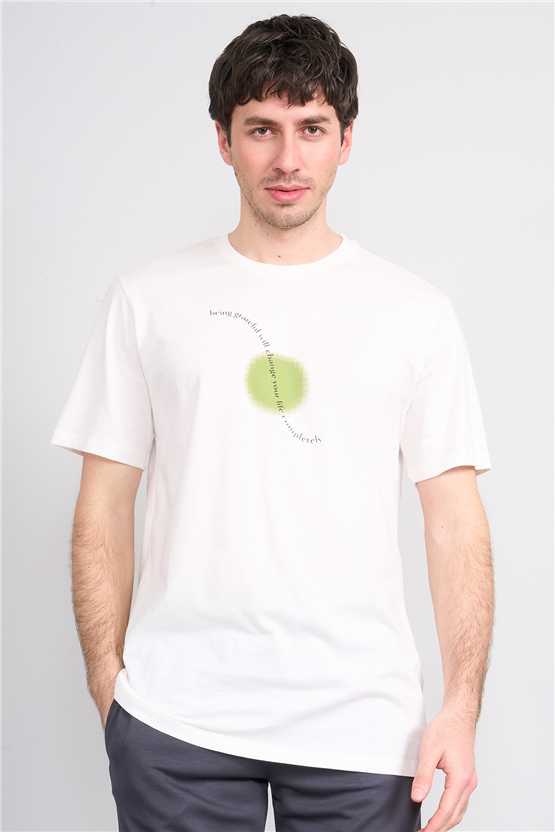 Çetinkaya Mentality 4214 Bisiklet Yaka Regular Baskılı T-shirt Krem