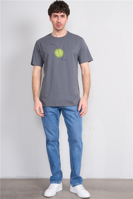 Çetinkaya Mentality 4214 Bisiklet Yaka Regular Baskılı T-shirt Koyu Gri
