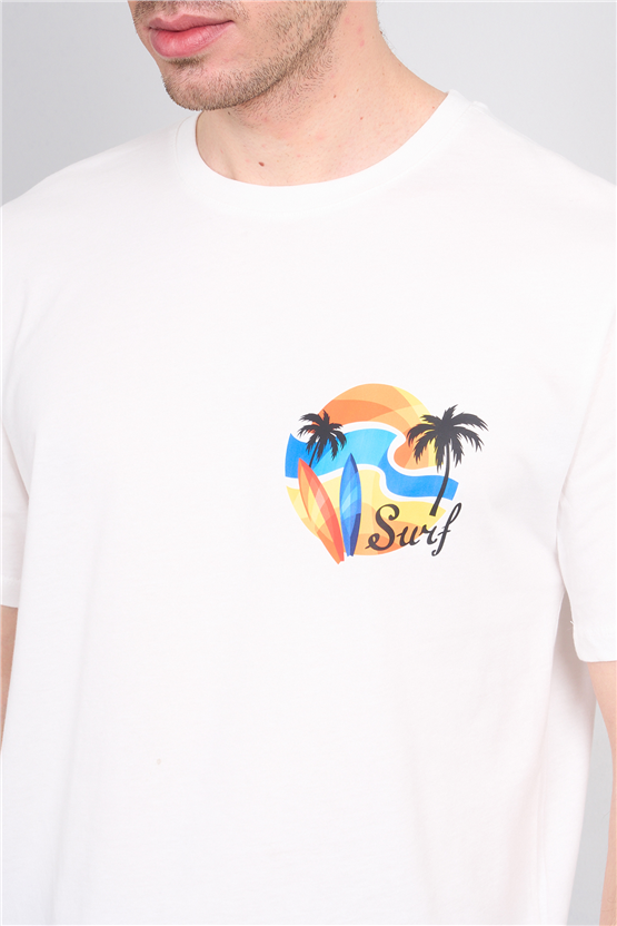 Çetinkaya Mentality 4215 Bisiklet Yaka Regular Baskılı T-shirt Krem