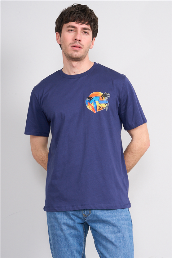 Çetinkaya Mentality 4215 Bisiklet Yaka Regular Baskılı T-shirt Açık Lacivert