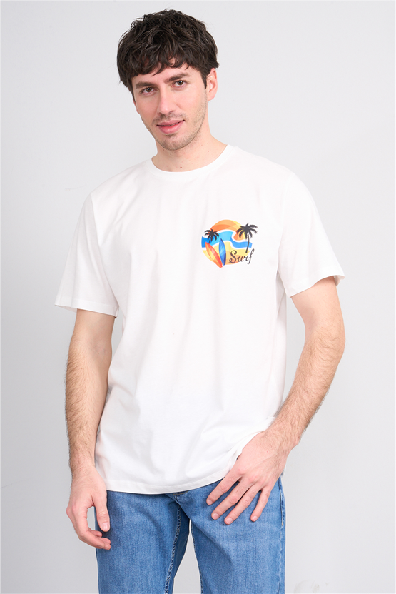 Çetinkaya Mentality 4215 Bisiklet Yaka Regular Baskılı T-shirt Krem