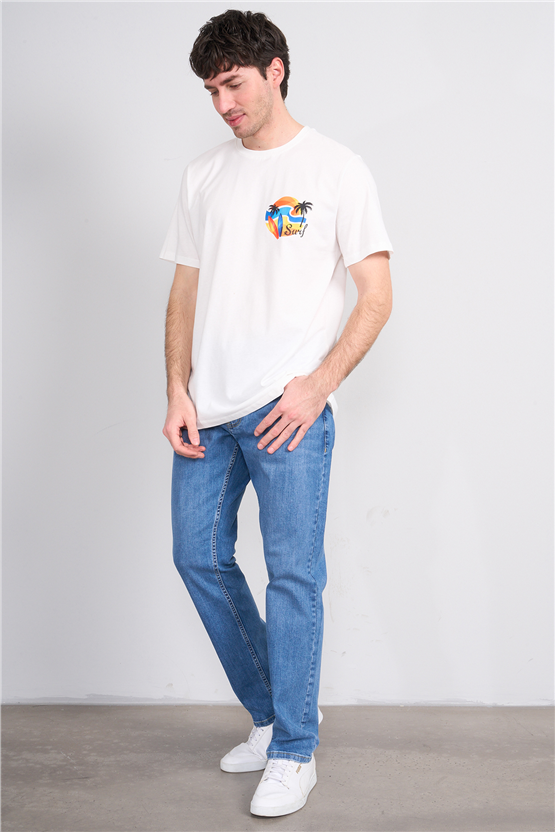 Çetinkaya Mentality 4215 Bisiklet Yaka Regular Baskılı T-shirt Krem