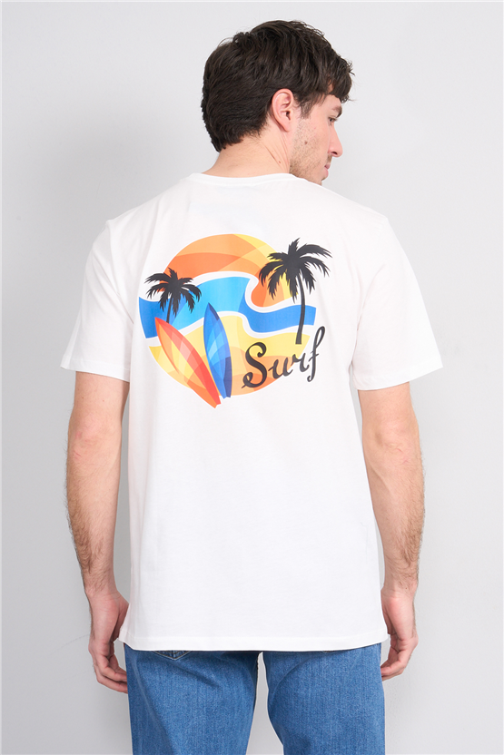 Çetinkaya Mentality 4215 Bisiklet Yaka Regular Baskılı T-shirt Krem