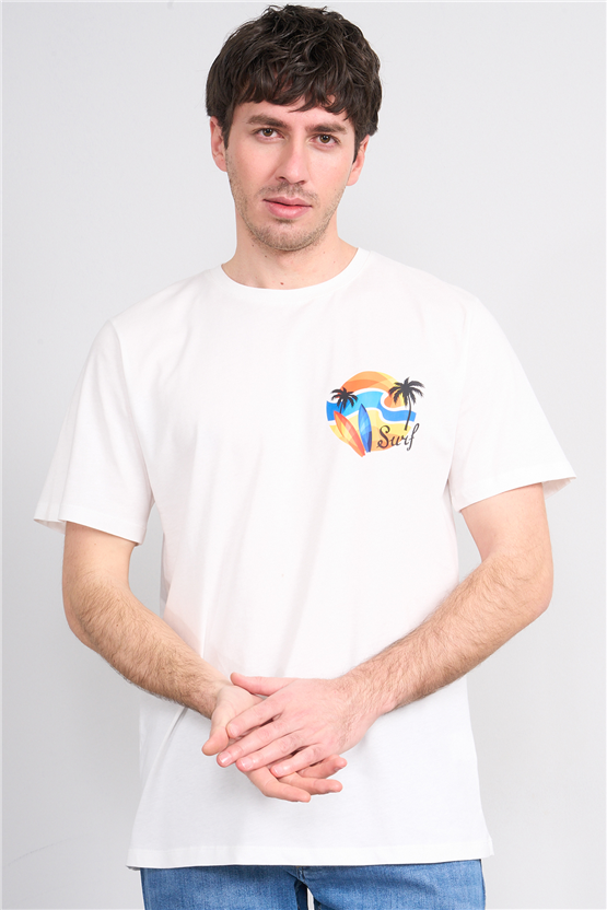 Çetinkaya Mentality 4215 Bisiklet Yaka Regular Baskılı T-shirt Krem