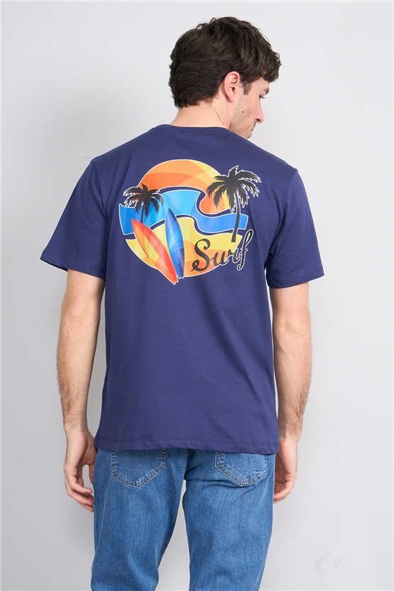 Çetinkaya Mentality 4215 Bisiklet Yaka Regular Baskılı T-shirt Açık Lacivert