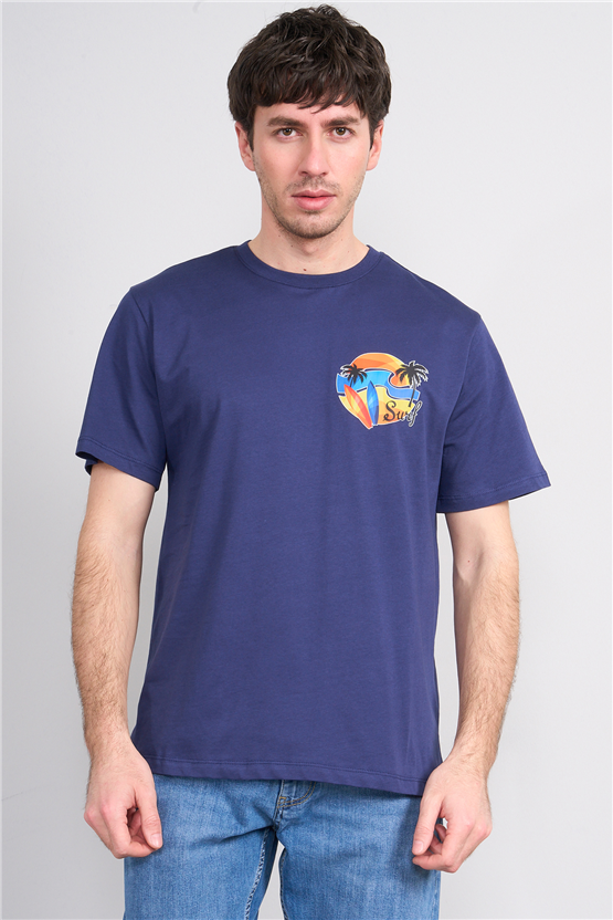 Çetinkaya Mentality 4215 Bisiklet Yaka Regular Baskılı T-shirt Açık Lacivert