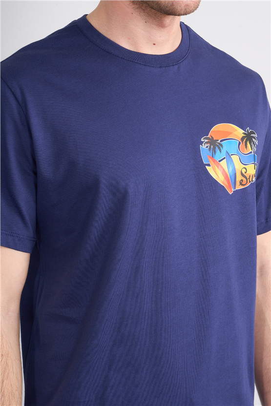 Çetinkaya Mentality 4215 Bisiklet Yaka Regular Baskılı T-shirt Açık Lacivert