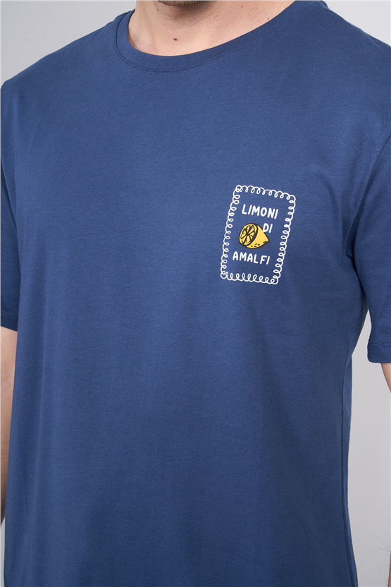 Çetinkaya Mentality 4244 Bisiklet Yaka Regular Baskılı T-shirt İndigo