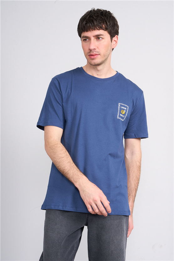 Çetinkaya Mentality 4244 Bisiklet Yaka Regular Baskılı T-shirt İndigo